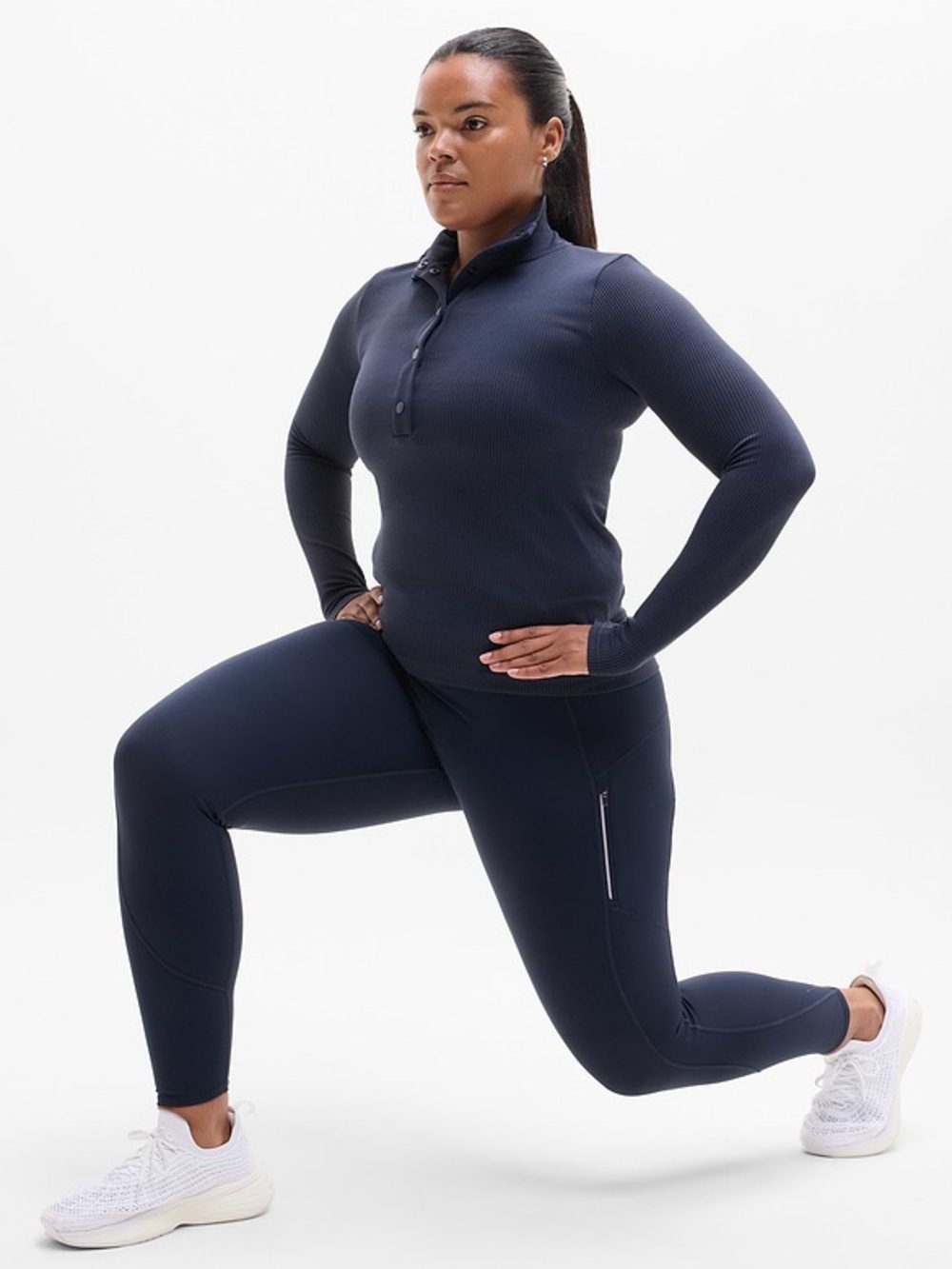 Athleta Flurry Seamless Henley Women’s Small Eclipse Navy Blue Long Sleeve Top